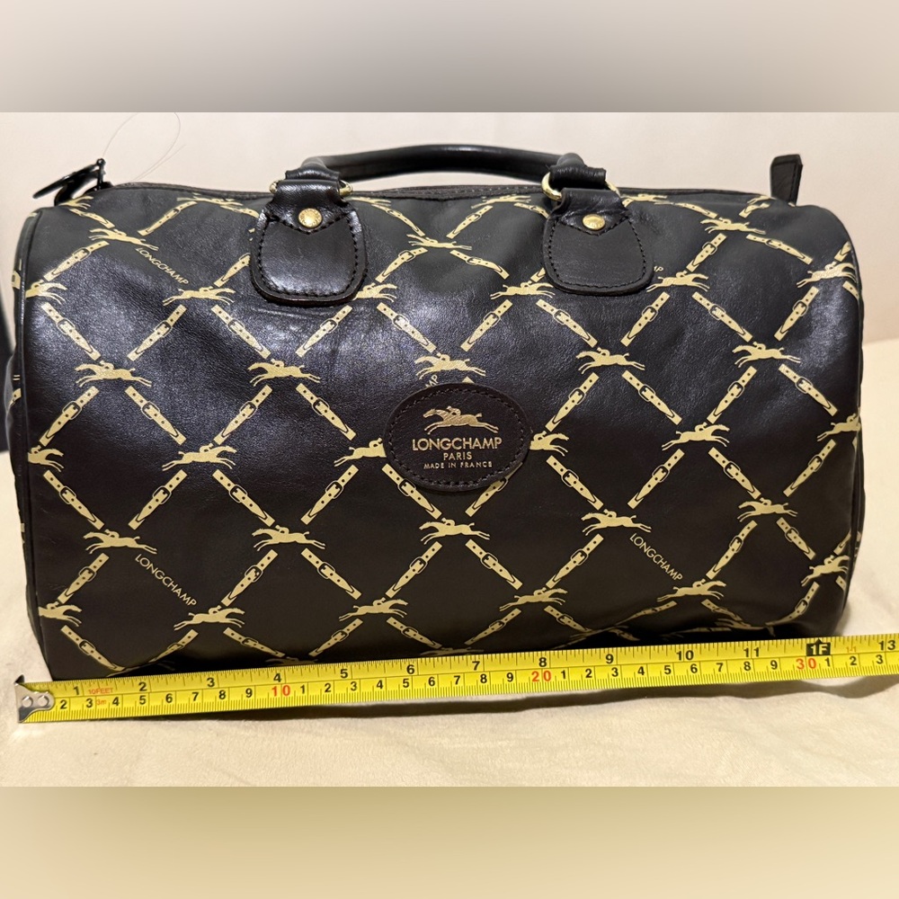 Longchamp Dark Brown and Gold Boston Bag
